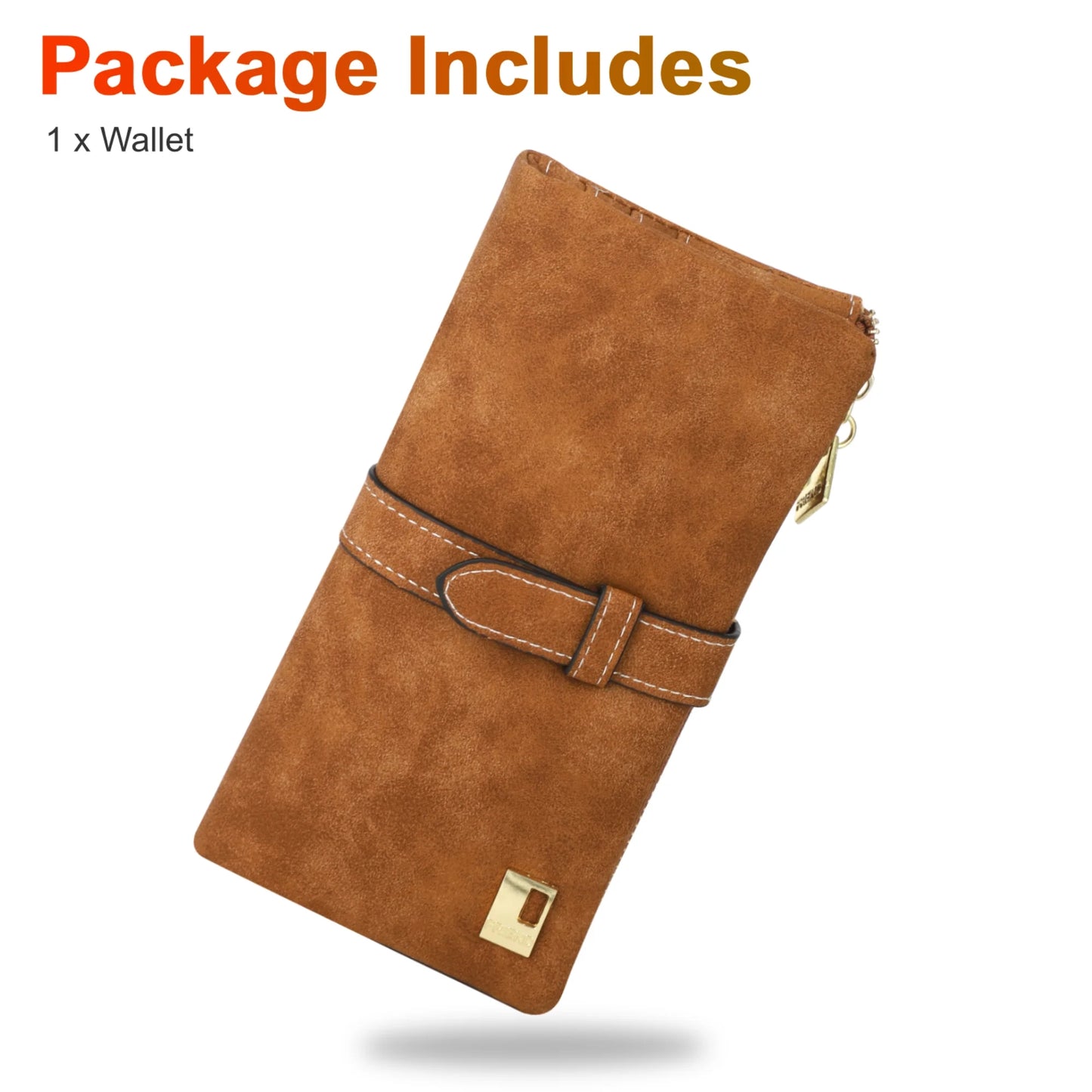 Vegan PU Leather Wallet, Long Wallet with Multi-Cards for Women, Slim Bifold Purse, Card Holder with Snap, Brown