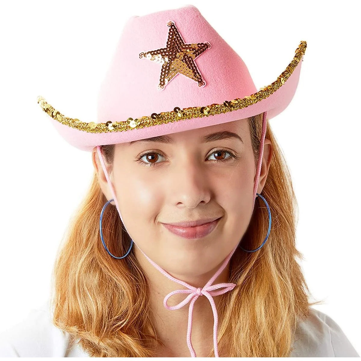 Western Cowboy and Cowgirl Hats for Kids, Pink Sparkly (4 Pack)