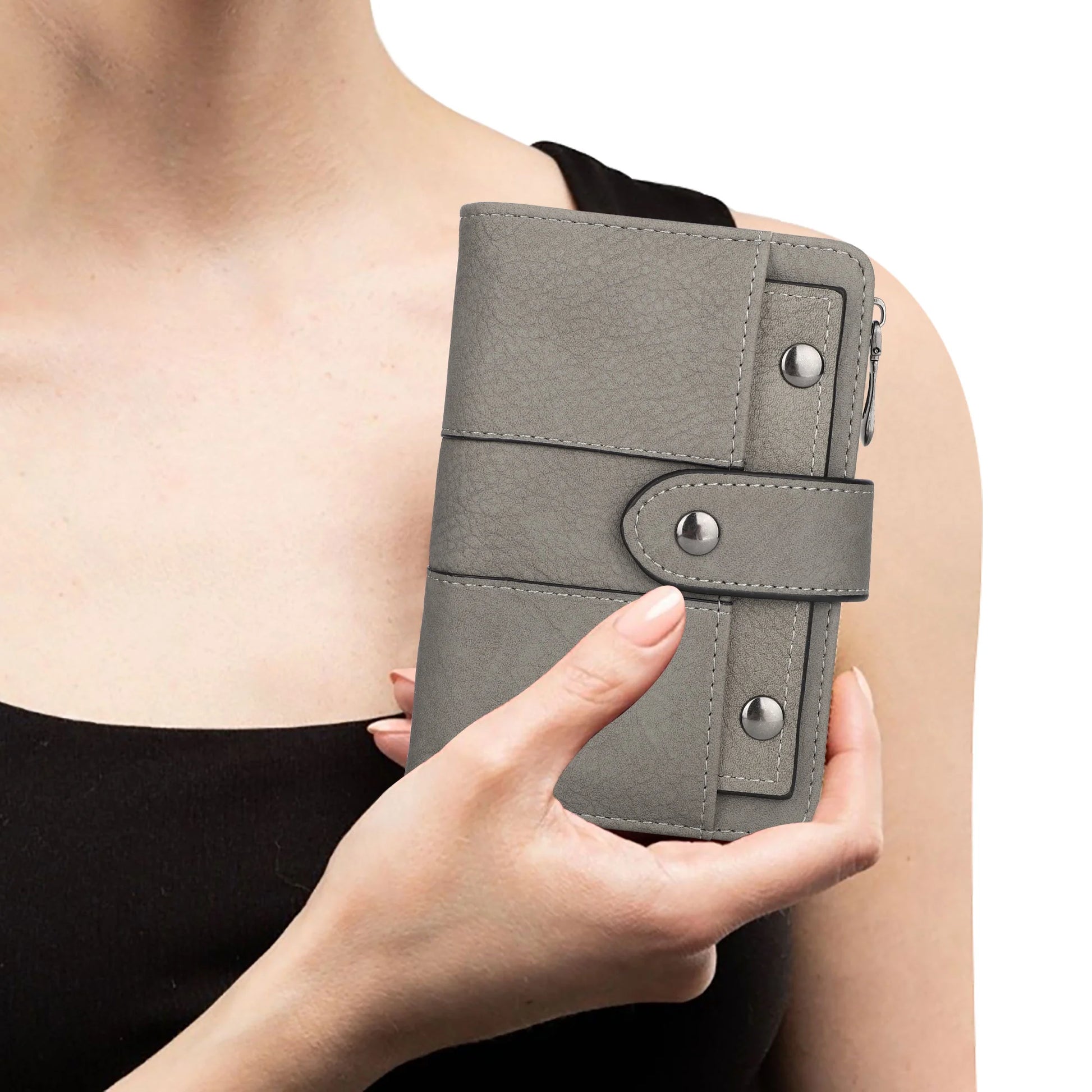 Small Leather Wallet for Women,  Bifold Pocket Purse with Zipper Closure, RFID Blocking Card Holder with ID Window