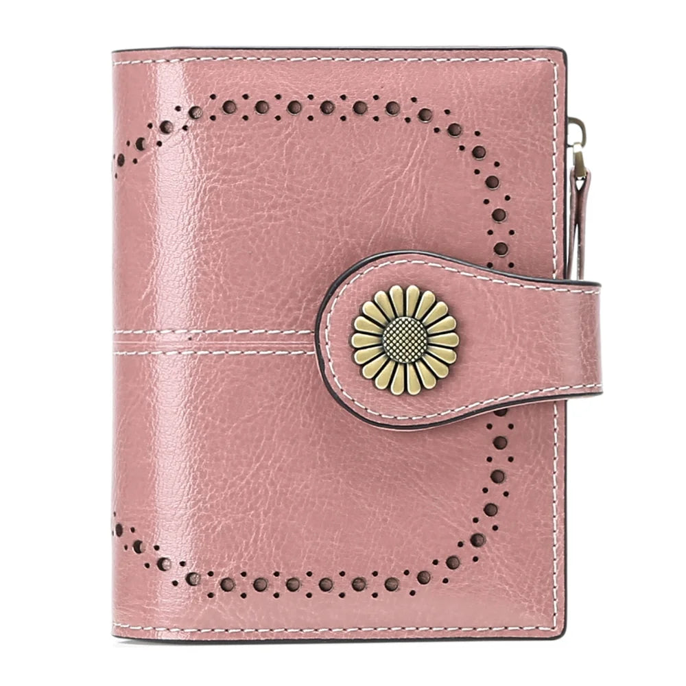 Small Women Wallet Genuine Leather Bifold Purse RFID Blocking Card Holder