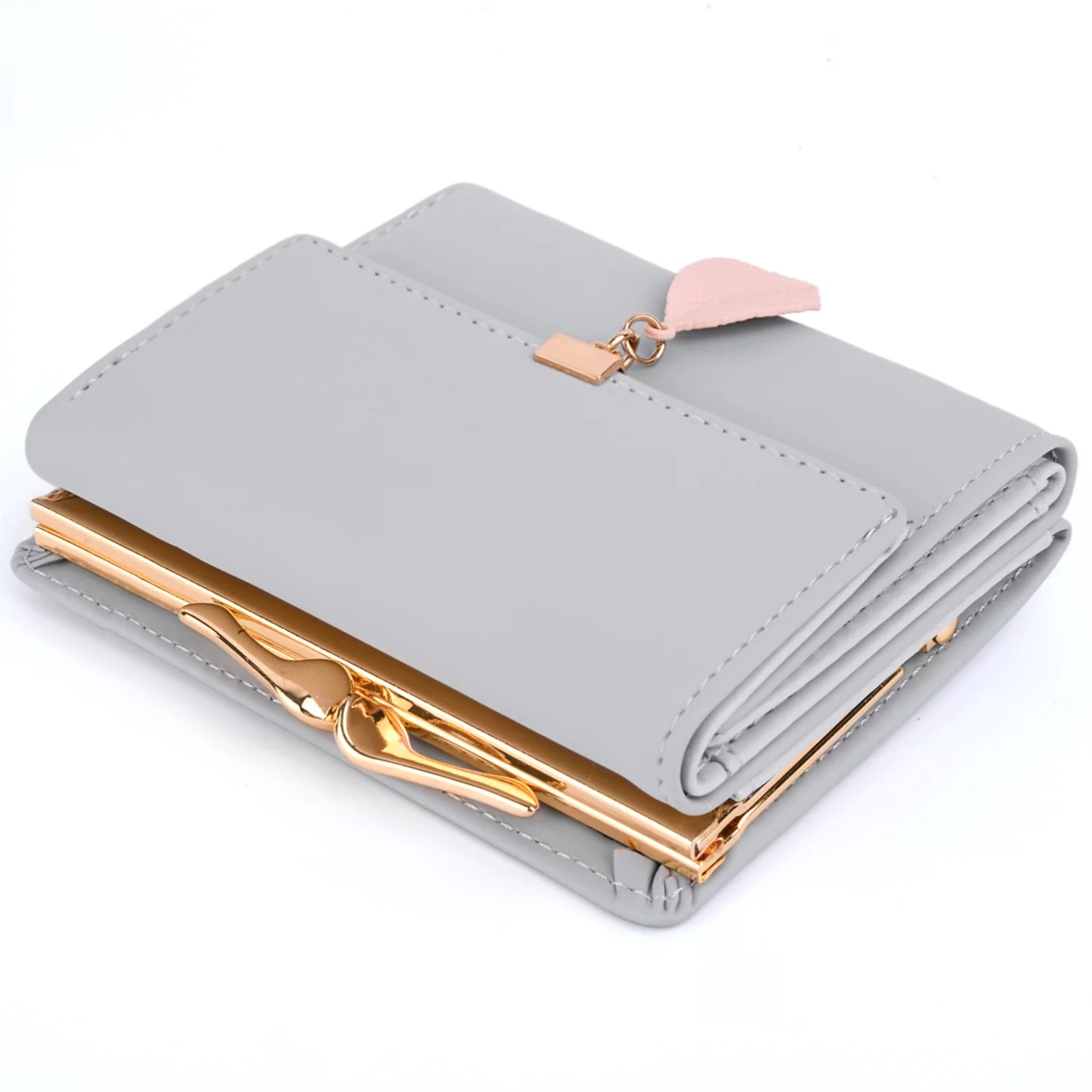 Small Wallet for Women PU Leather RFID Blocking Card Holder Zipper Coin Purse with Leaf Pendant(Khaki)