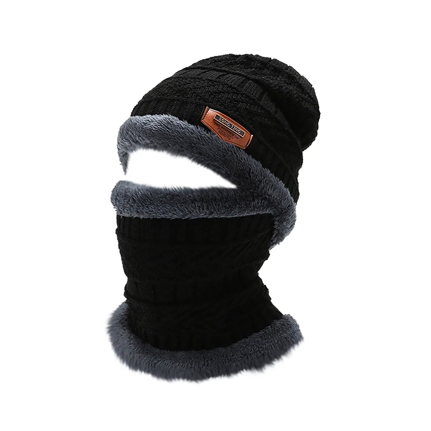 Mens Womens Winter Beanie Hat Scarf Set,Warm Knit Thick Fleece Lined Winter Skull Cap Neck Warmer for Men Women Gifts