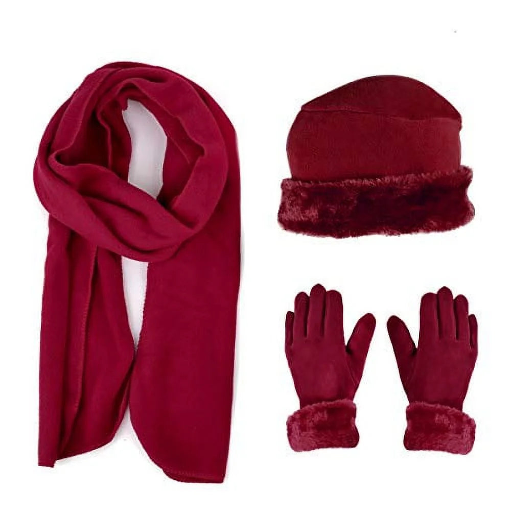 Women'S Warm Fleece Winter Set - Scarf, Hat, and Gloves Set