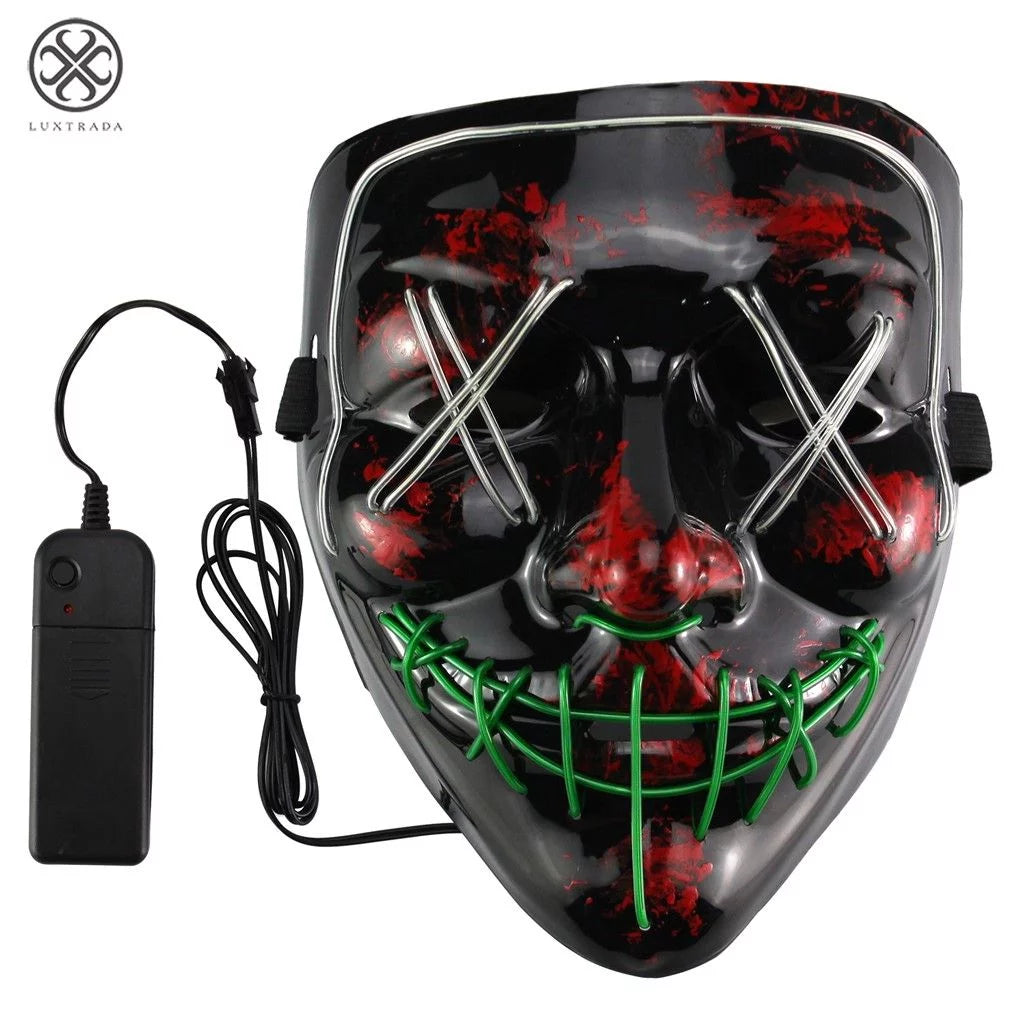 Clubbing Light up "Stitches" LED Mask Costume Halloween Rave Cosplay Party Xmas + AA Battery (Green&Orange)