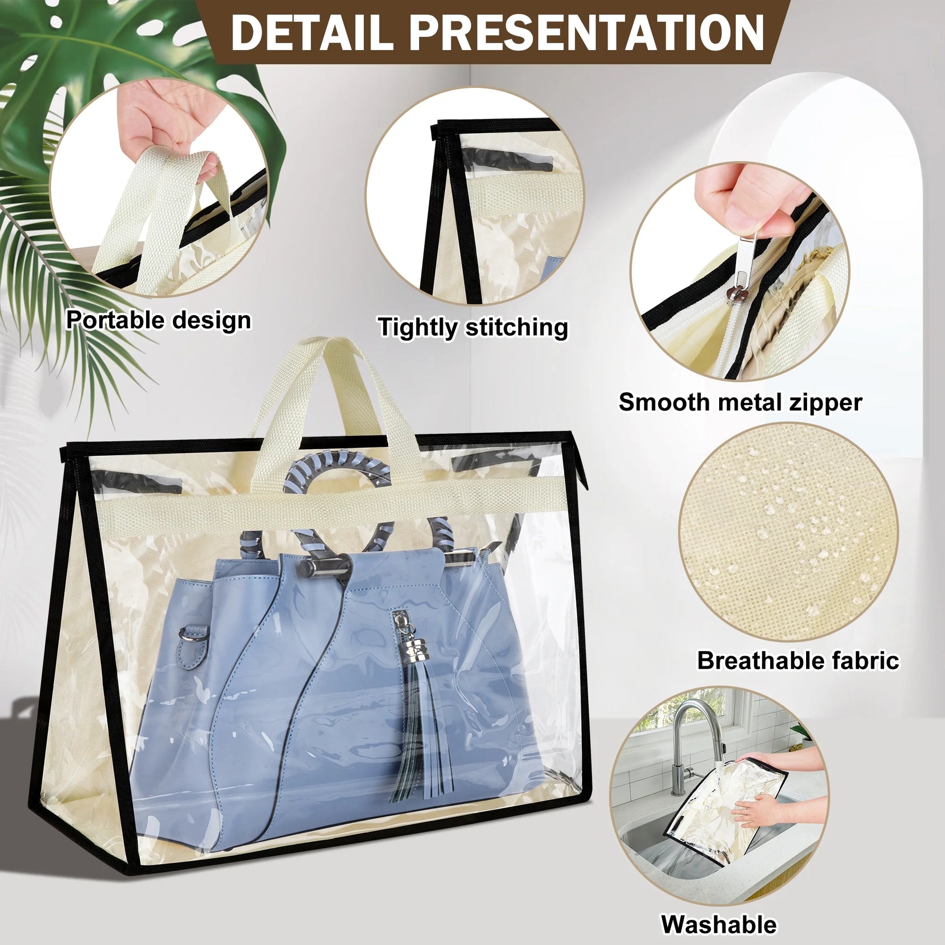 9 Pack Dust Bags for Handbags, Clear Handbag Storage Organizer for Closet with Handle and Zipper