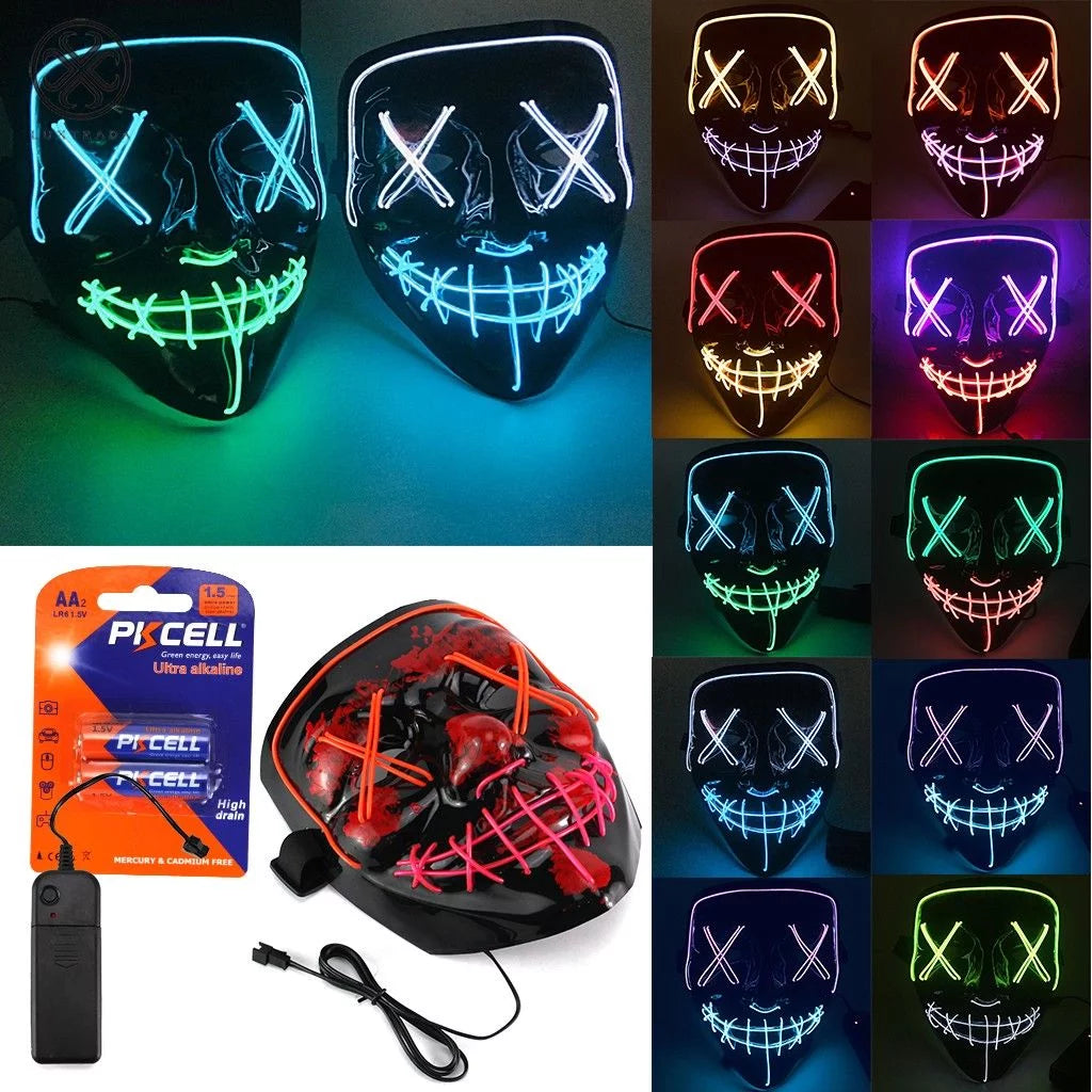 Clubbing Light up "Stitches" LED Mask Costume Halloween Rave Cosplay Party Xmas + AA Battery (Green&Orange)