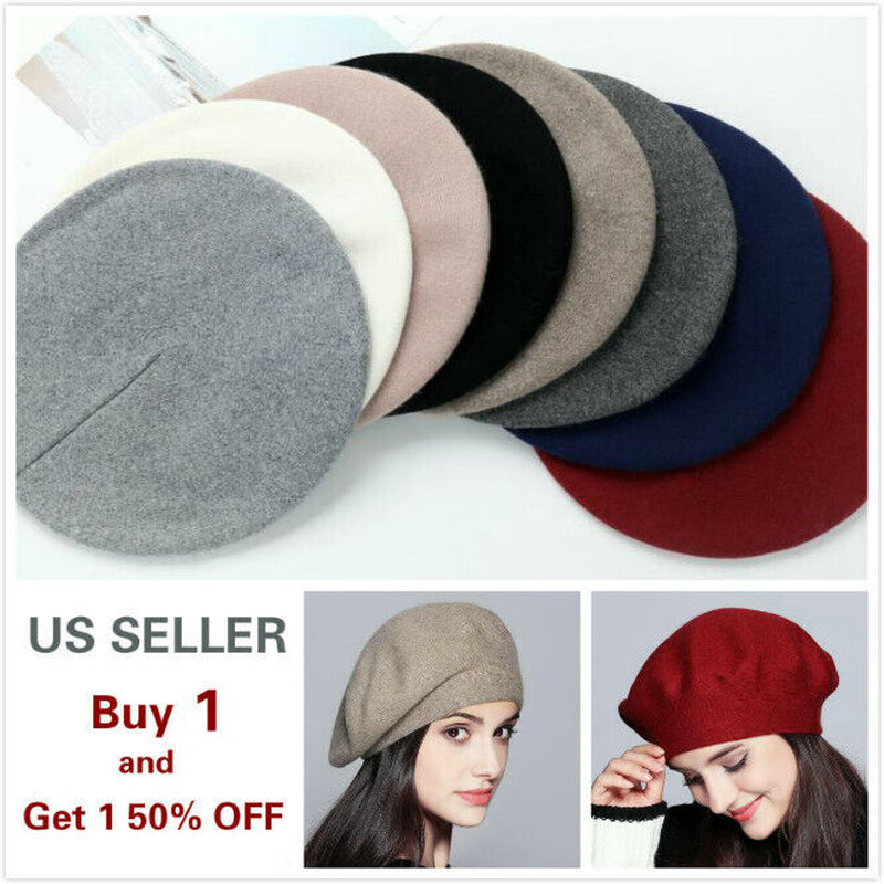 Women Vintage French Style Beret Hat Soft Wool Warm Cap Beanie Winter Autumn