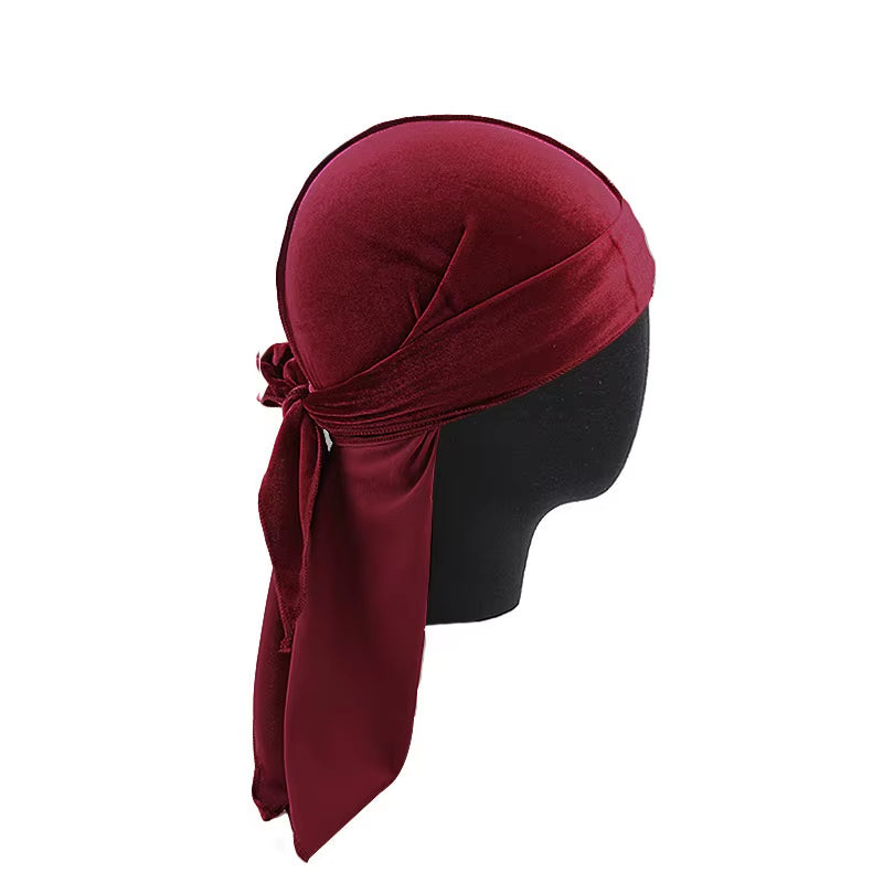 Unisex Men Women Breathable Bandana Hat Velvet Durag Do Doo Du Rag Long Tail Headwrap Chemo Cap