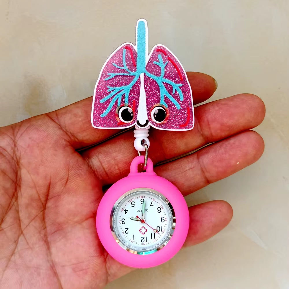 Cartoon Shiny Plastic PVC Nurse Doctor Badge Reel Retractable Hospital Medical FOB Pocket Watches Clip Hang Clock Gifts