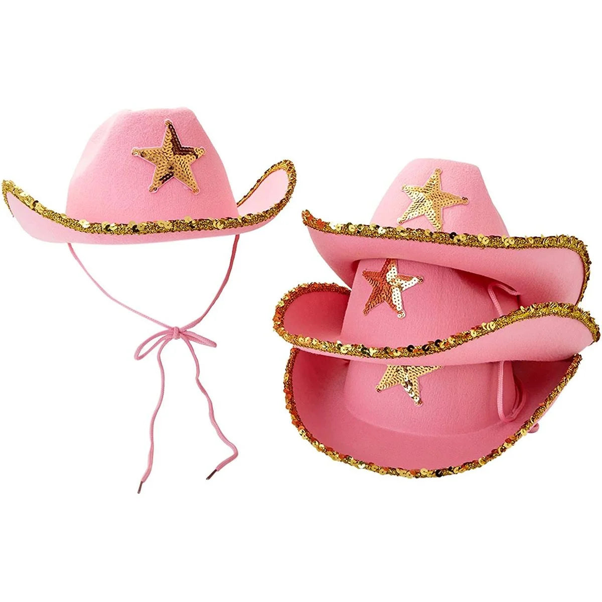 Western Cowboy and Cowgirl Hats for Kids, Pink Sparkly (4 Pack)