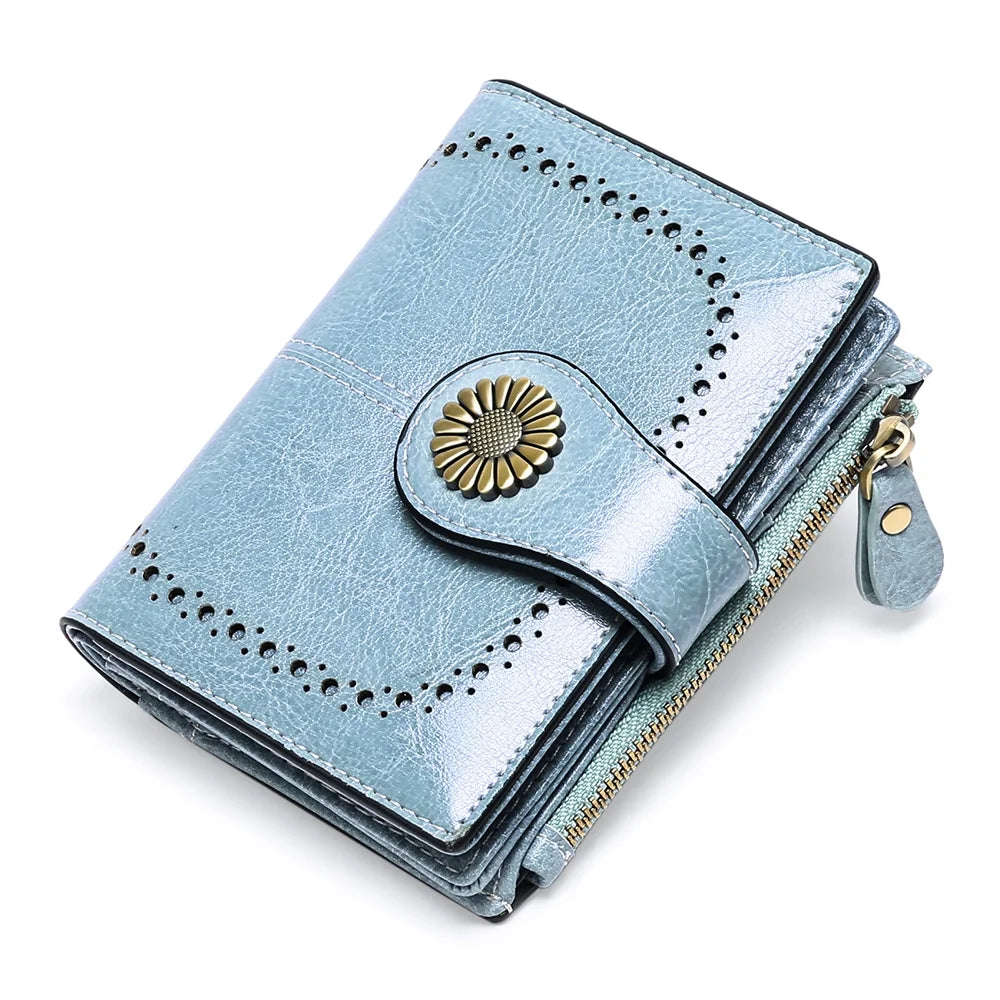 Small Women Wallet Genuine Leather Bifold Purse RFID Blocking Card Holder