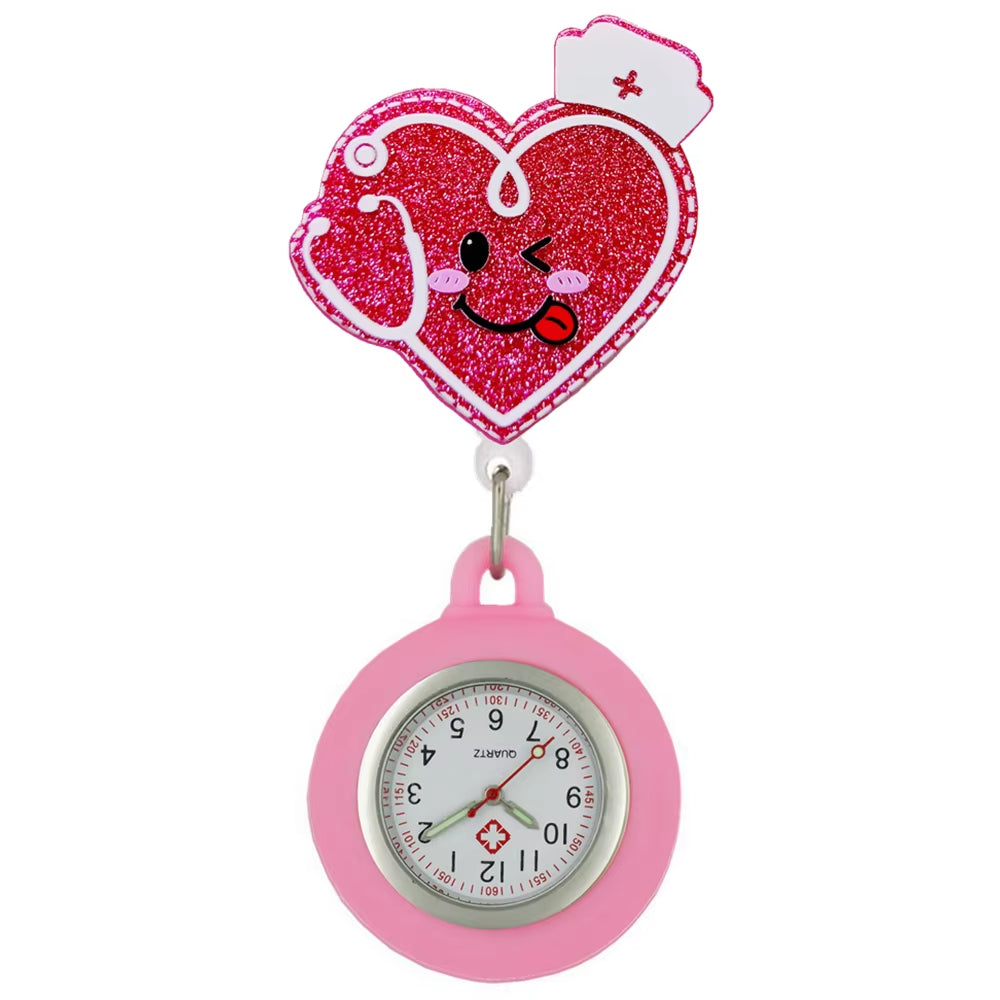 Cartoon Shiny Plastic PVC Nurse Doctor Badge Reel Retractable Hospital Medical FOB Pocket Watches Clip Hang Clock Gifts