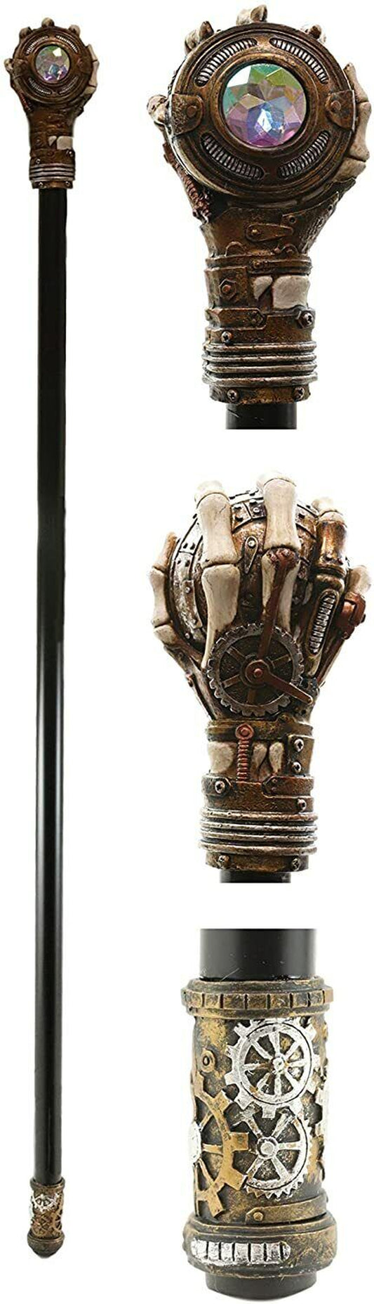 Ebros Steampunk Skeleton Hand Grasping Eye Gears Swagger Stick Cane Staff 38" L