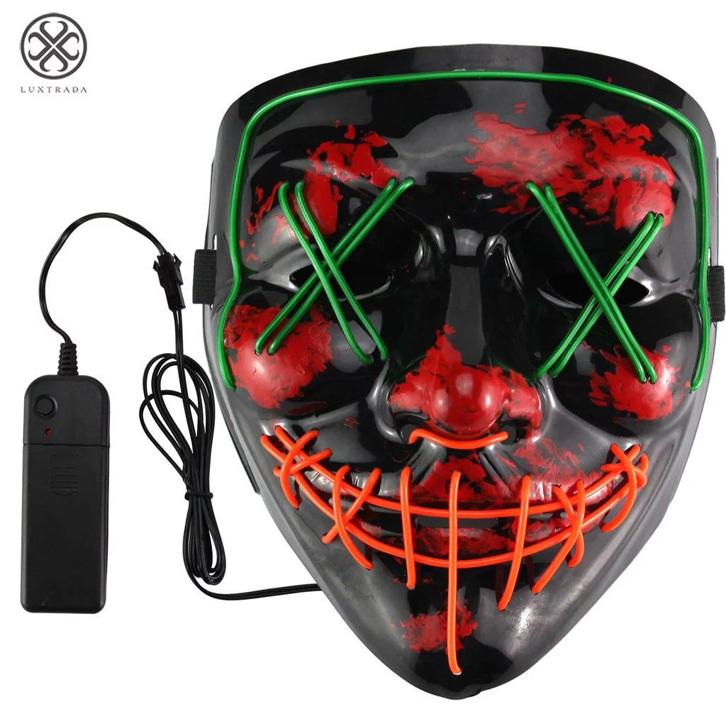 Clubbing Light up "Stitches" LED Mask Costume Halloween Rave Cosplay Party Xmas + AA Battery (Green&Orange)