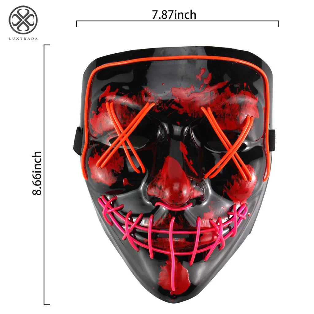 Clubbing Light up "Stitches" LED Mask Costume Halloween Rave Cosplay Party Xmas + AA Battery (Green&Orange)