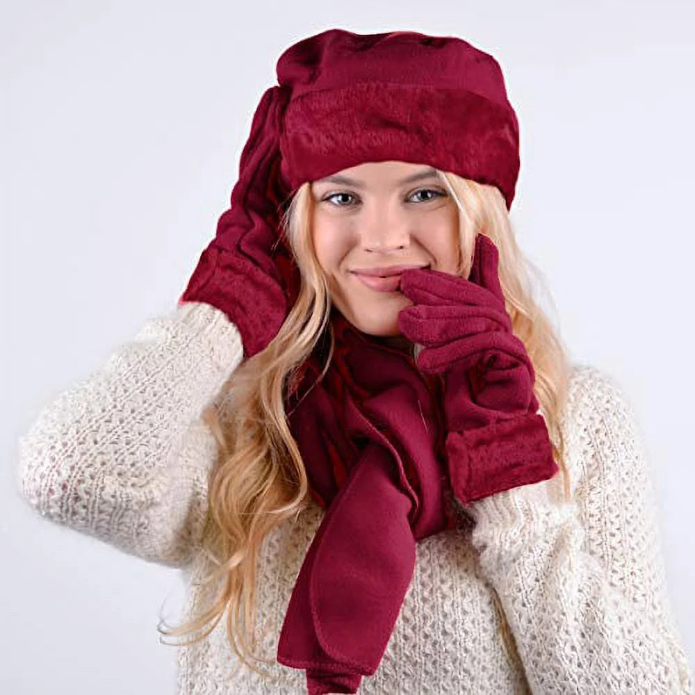 Women'S Warm Fleece Winter Set - Scarf, Hat, and Gloves Set