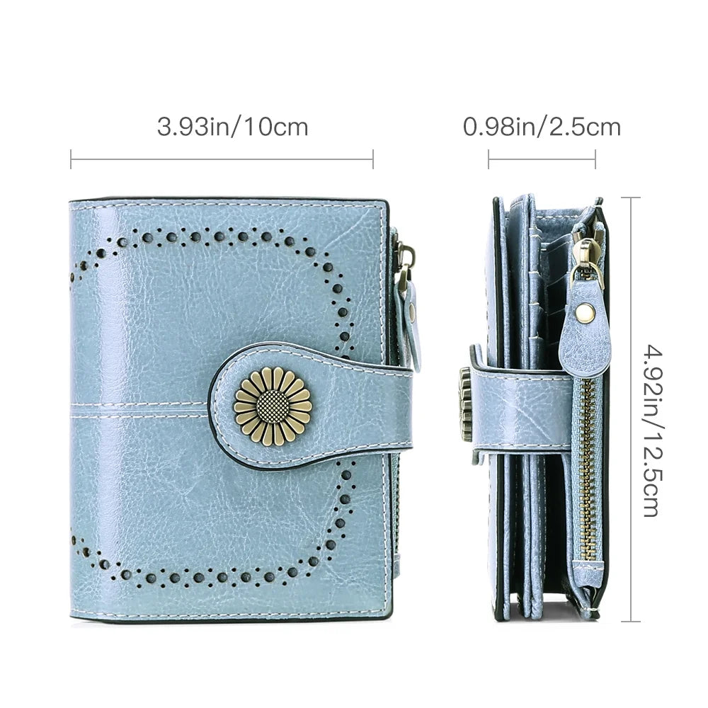 Small Women Wallet Genuine Leather Bifold Purse RFID Blocking Card Holder