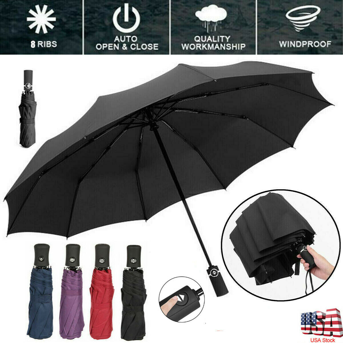 Automatic Umbrella Anti-Uv Sun/Rain Windproof 3 Folding Compact Umbrella