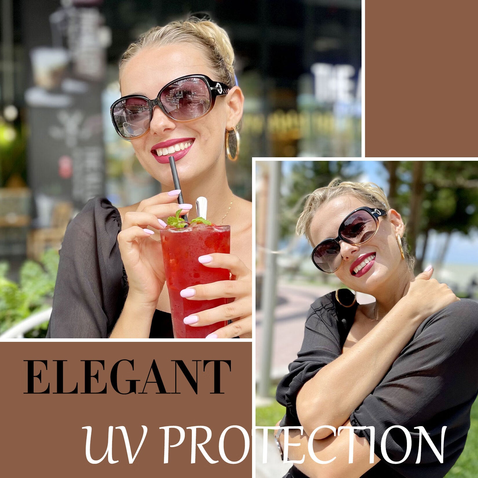 Polarized Sunglasses for Women Large Oval Thick Frame Sun Glasses Shades UV Protection (Gradient Brown)