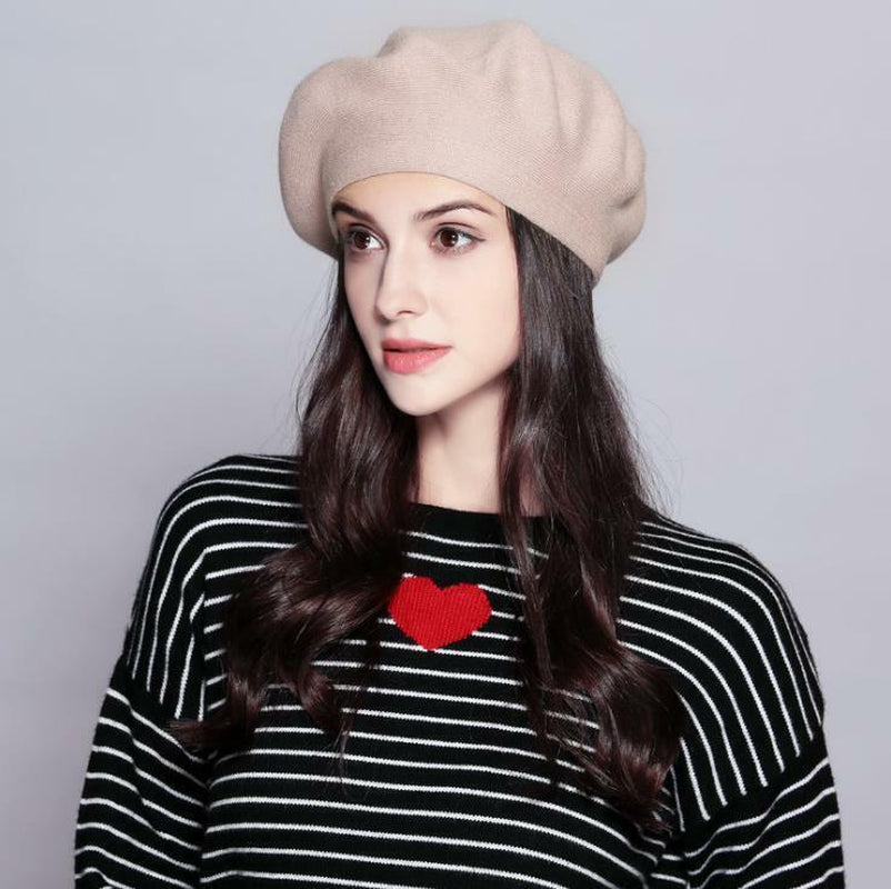 Women Vintage French Style Beret Hat Soft Wool Warm Cap Beanie Winter Autumn