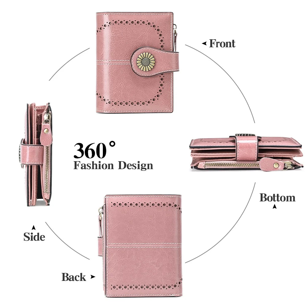 Small Women Wallet Genuine Leather Bifold Purse RFID Blocking Card Holder