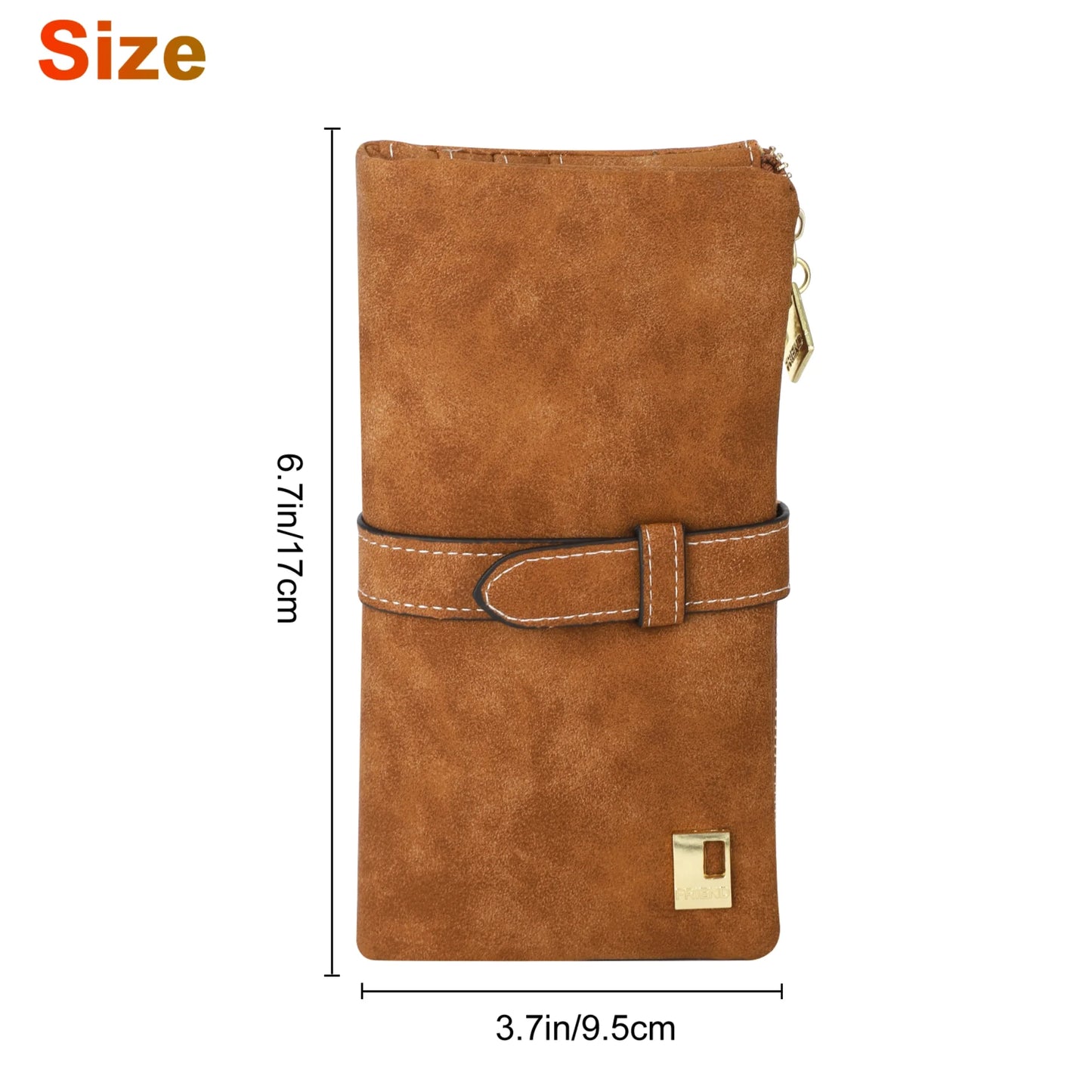 Vegan PU Leather Wallet,  Long Wallet with Multi-Cards for Women, Slim Bifold Purse, Card Holder with Snap, Brown