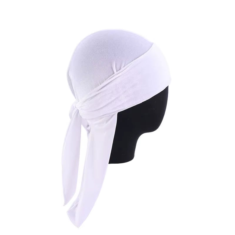 Unisex Men Women Breathable Bandana Hat Velvet Durag Do Doo Du Rag Long Tail Headwrap Chemo Cap