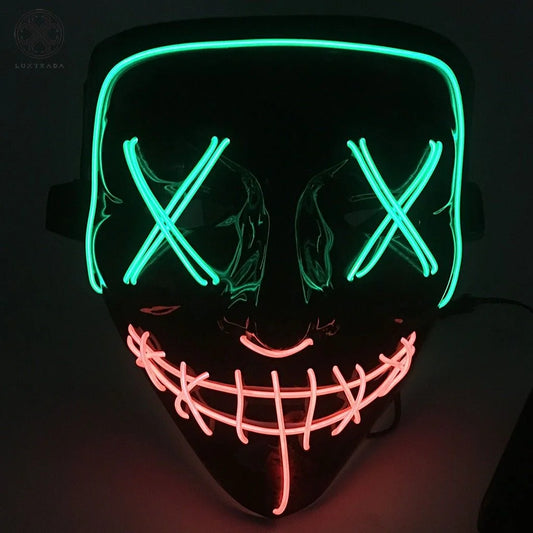 Clubbing Light up "Stitches" LED Mask Costume Halloween Rave Cosplay Party Xmas + AA Battery (Green&Orange)