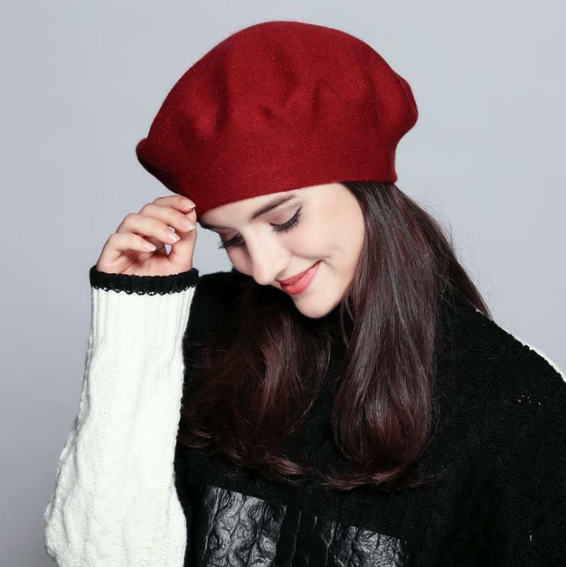 Women Vintage French Style Beret Hat Soft Wool Warm Cap Beanie Winter Autumn