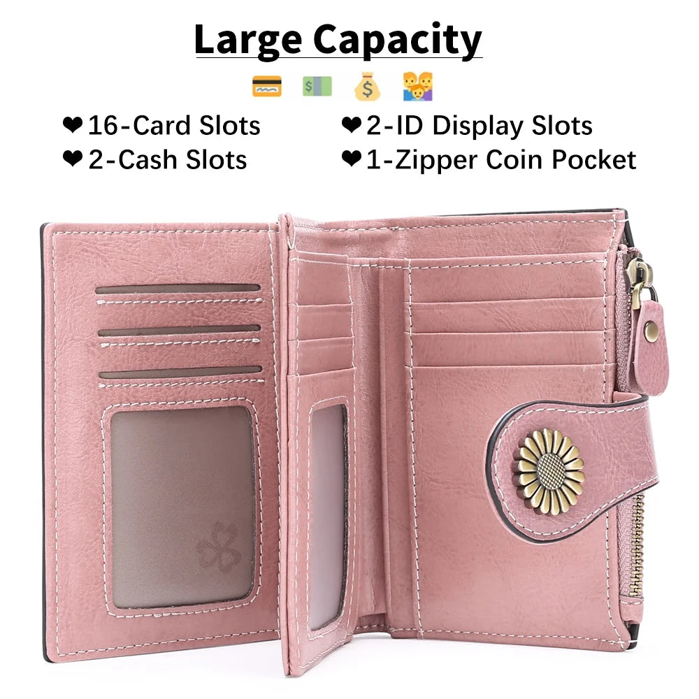 Small Women Wallet Genuine Leather Bifold Purse RFID Blocking Card Holder