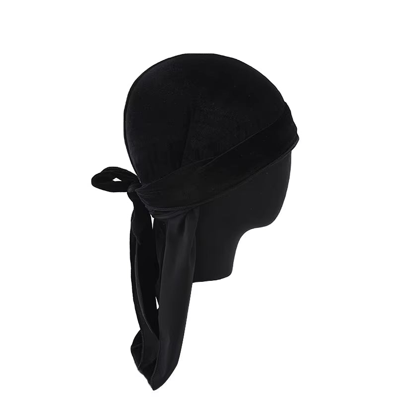 Unisex Men Women Breathable Bandana Hat Velvet Durag Do Doo Du Rag Long Tail Headwrap Chemo Cap