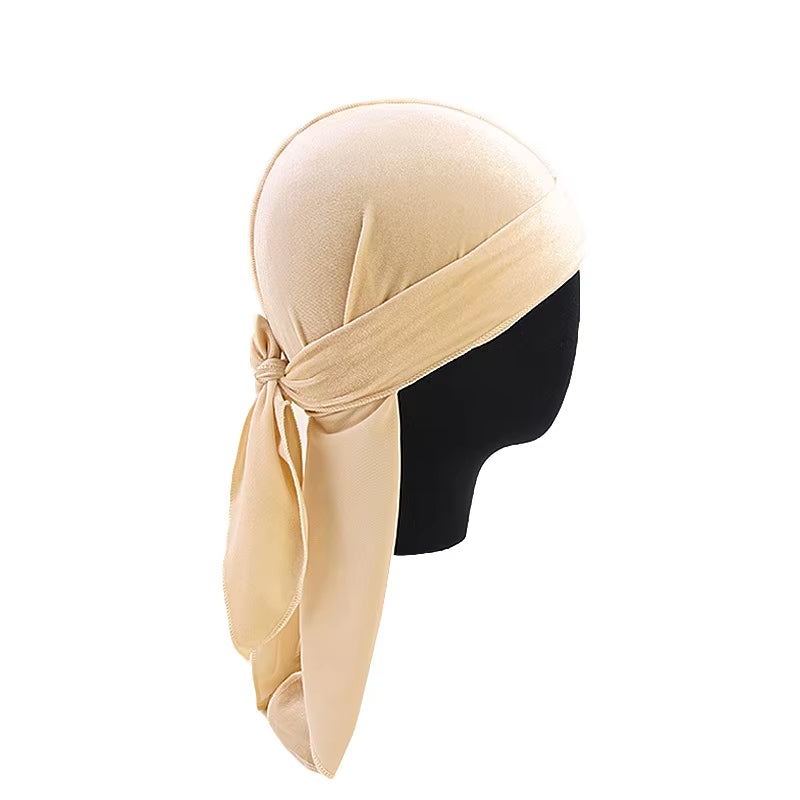 Unisex Men Women Breathable Bandana Hat Velvet Durag Do Doo Du Rag Long Tail Headwrap Chemo Cap