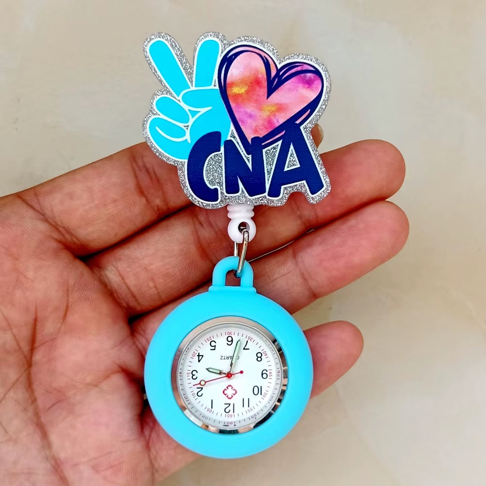 Cartoon Shiny Plastic PVC Nurse Doctor Badge Reel Retractable Hospital Medical FOB Pocket Watches Clip Hang Clock Gifts