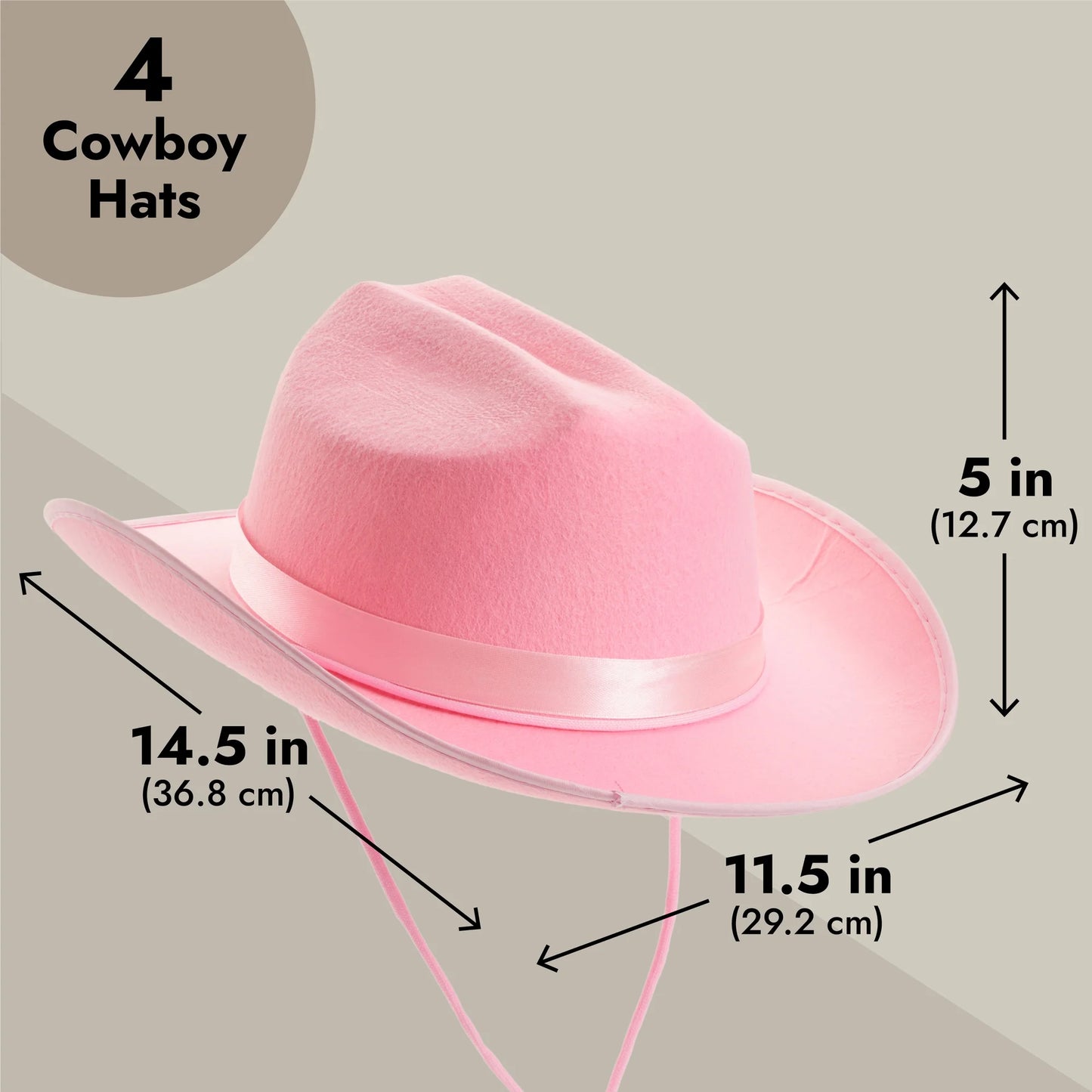 4-Pack Pink Cowboy Hats for Girls - Cute Felt Cowgirl Hats for Costume, Dress up Party (One Size Fits All)