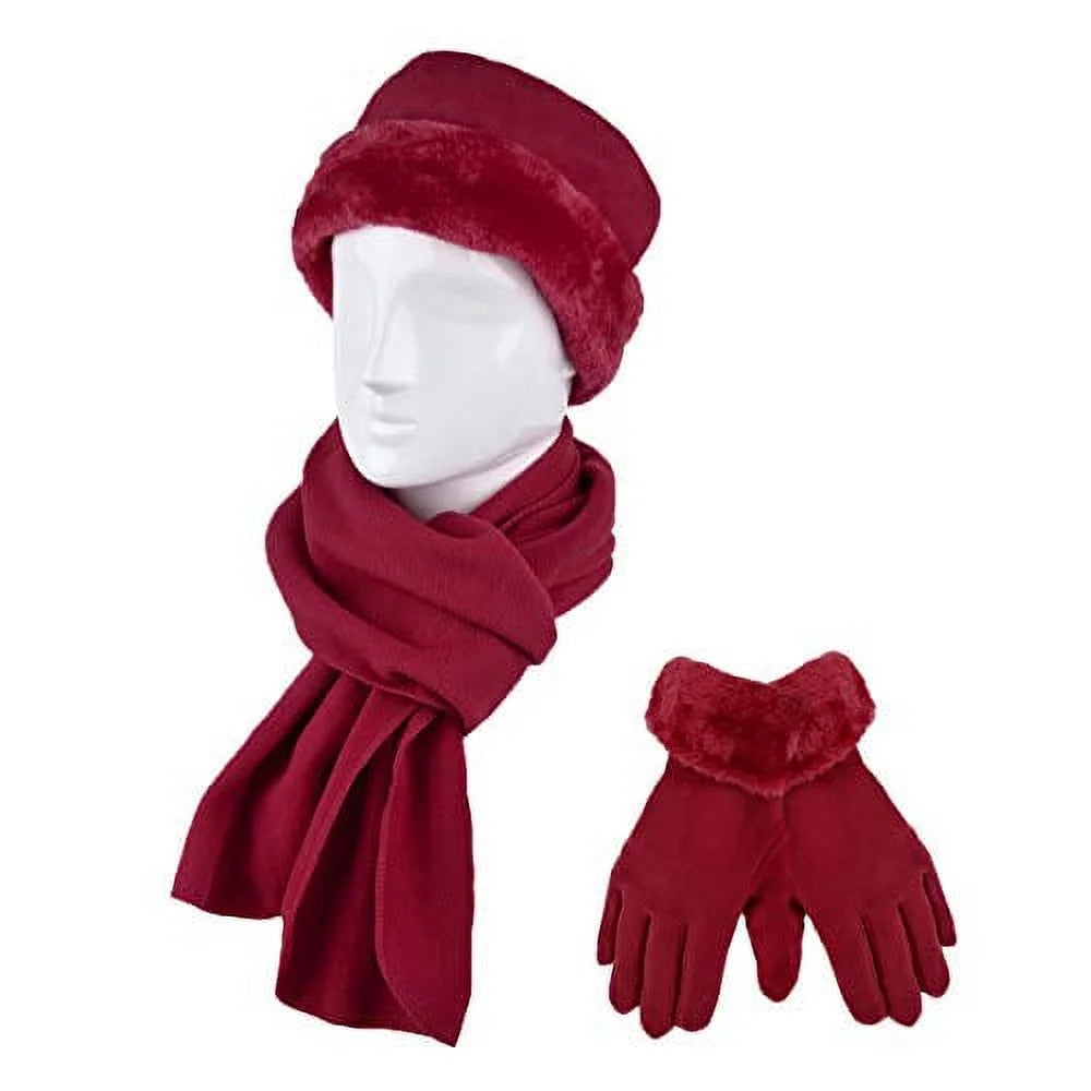 Women'S Warm Fleece Winter Set - Scarf, Hat, and Gloves Set