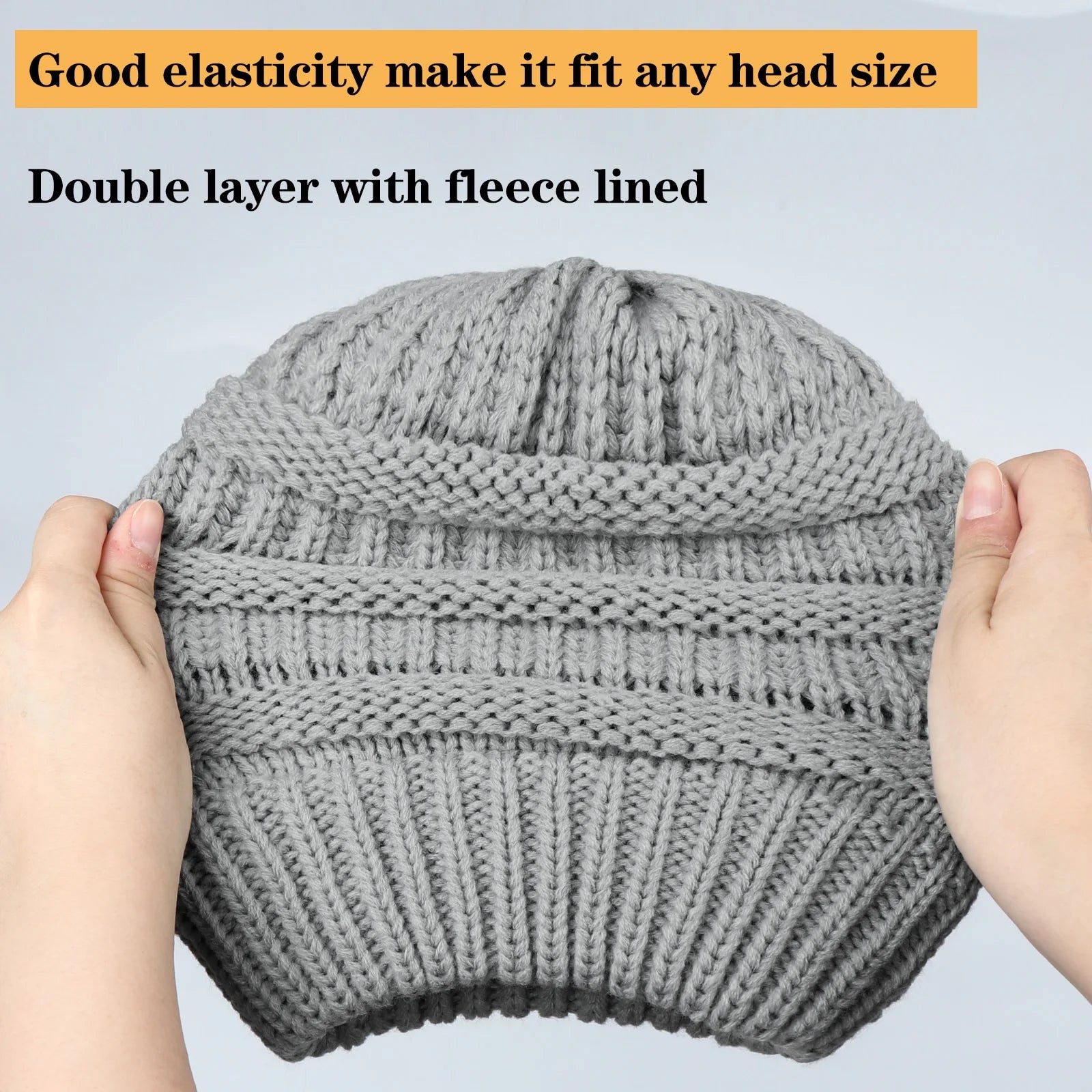 Womens Beanie Winter Hat Warm Chunky Cable Knit Hats Soft Stretch Thick Cute Cap for Cold Weather