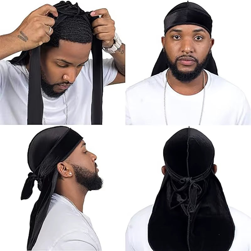 Unisex Men Women Breathable Bandana Hat Velvet Durag Do Doo Du Rag Long Tail Headwrap Chemo Cap