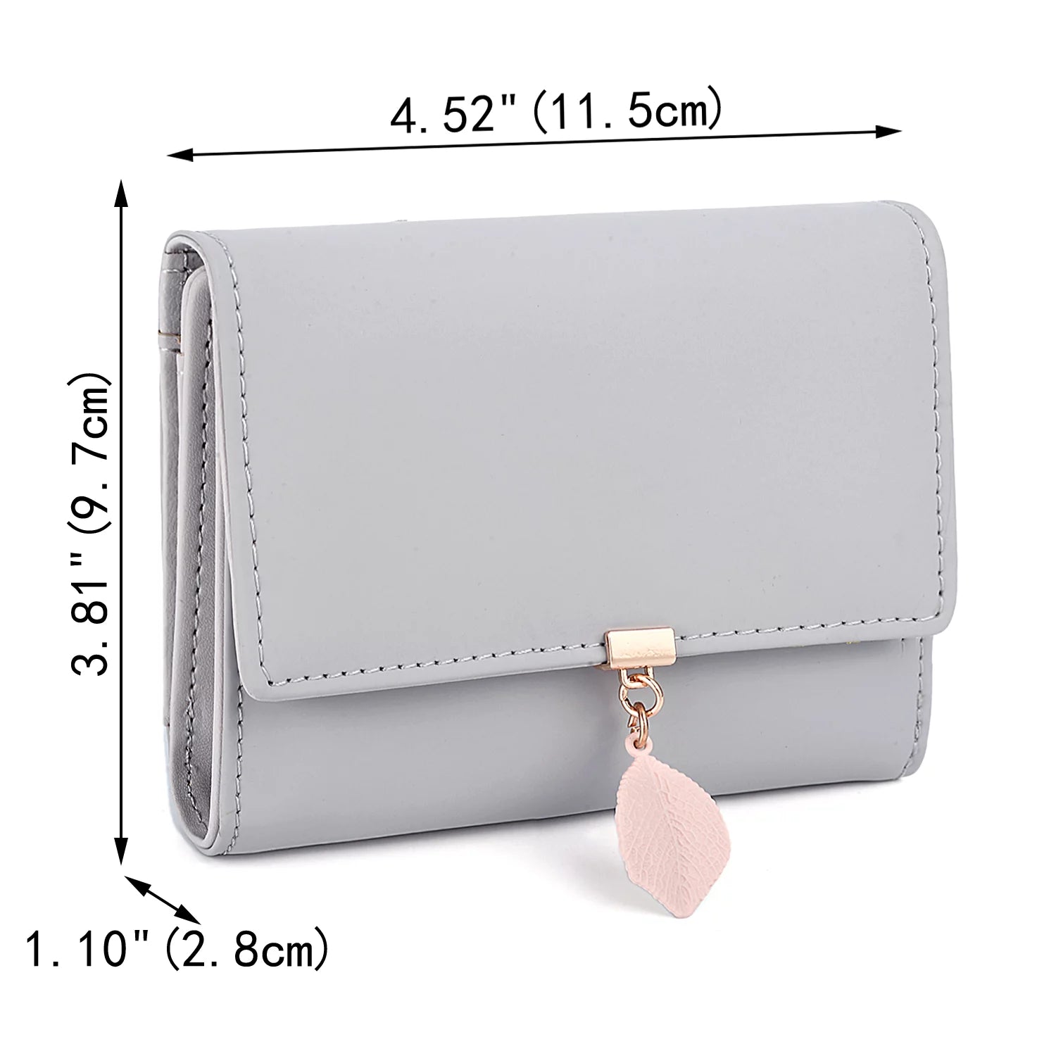 Small Wallet for Women PU Leather RFID Blocking Card Holder Zipper Coin Purse with Leaf Pendant(Gray)