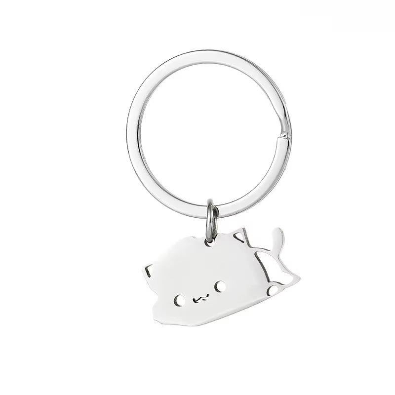 Cute Cat Keychain Stainless Steel Key Ring Couple Lover Animal Matching Keyring Pendants Valentine'S Day Gift