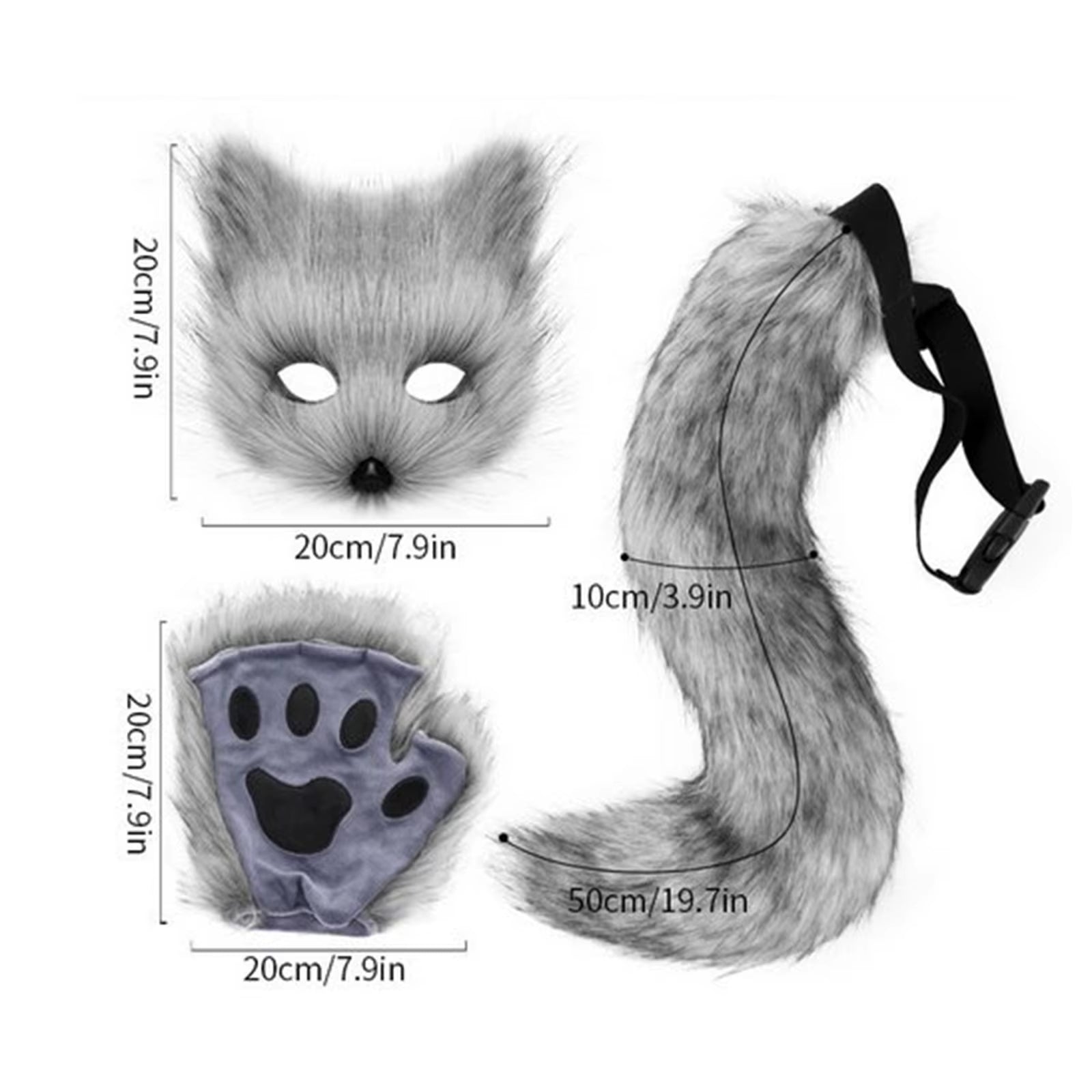 3Pcs Halloween Dress up Animal Tail Fox Mask Paw Gloves Set Animation Exhibition Cosplay Outdoor Party Costumes Accessories